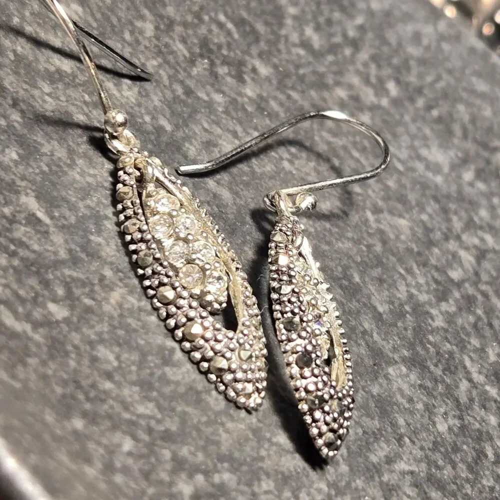 Thai Marquise Marsacite Dangly Sterling Silver Earrings